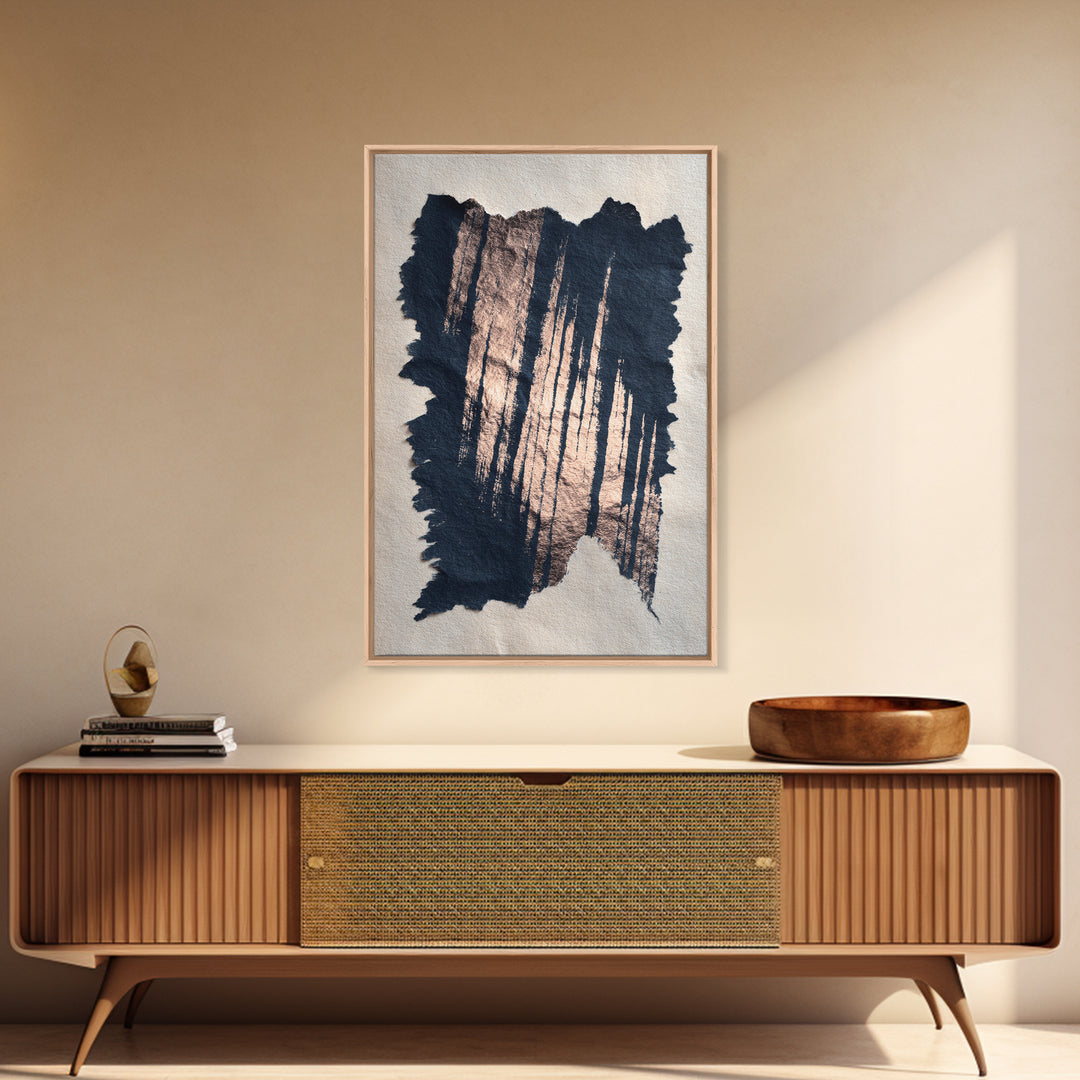 Layered Copper Ink Strokes on Dark Navy Canvas Print, Calligraphy Art, Prints, Living Room Decor, Script, Bedroom Wall Decor, CAL-2x3-86