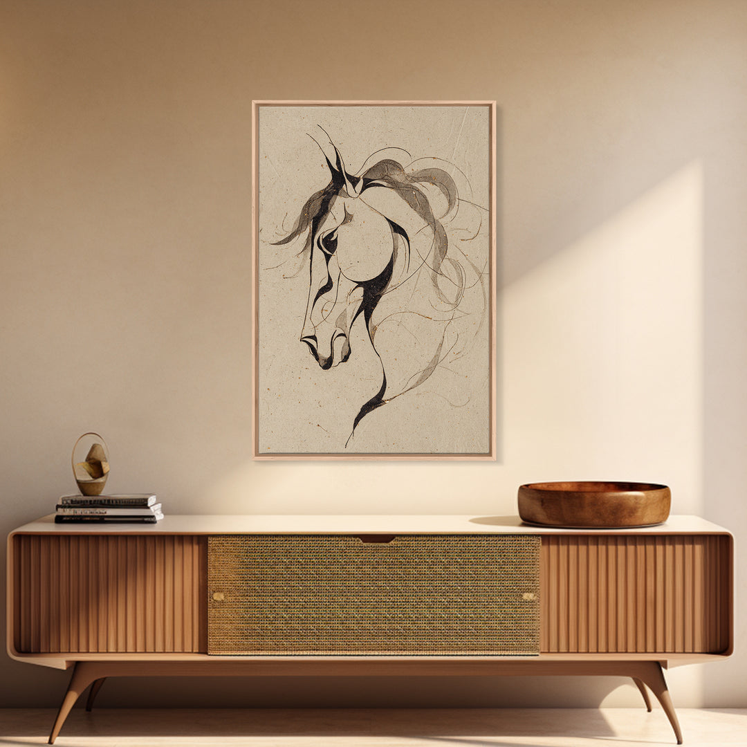 Calligraphic Horse Silhouette Made from One Line Canvas Print, Calligraphy Art, Printable Art, Living Room Decor, Script, CAL-2x3-97