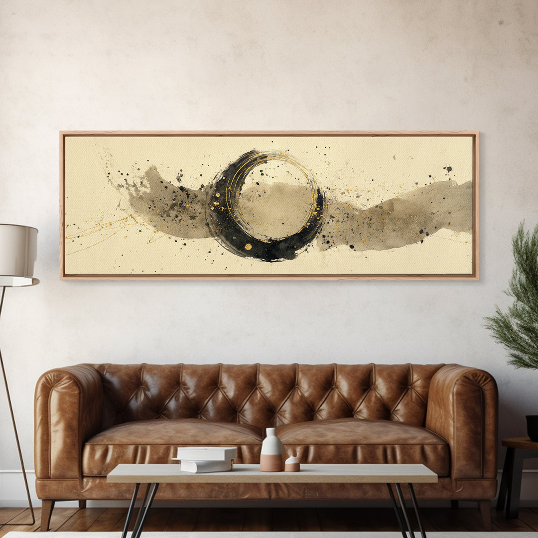 Crescent Moon Made from Elegant Ink Swashes Canvas Print, Calligraphy Art, Digital Print, Living Room Decor, Fine Art, Script, CAL-3x1-13