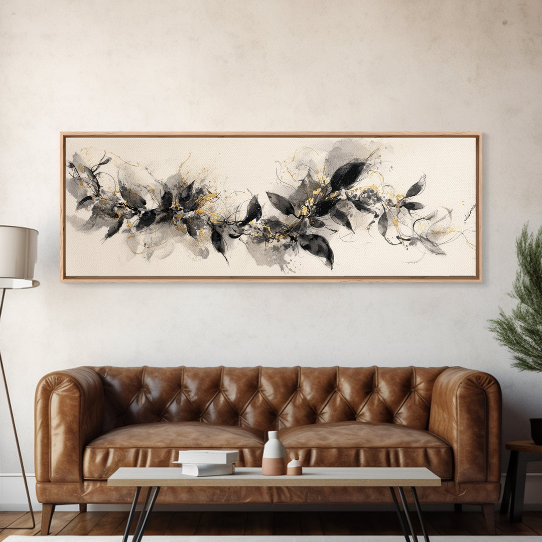 Botanical Calligraphy Pattern Canvas Print, Calligraphy Art, Quote Wall Art, Living Room Decor, Watercolor Art, Script, CAL-3x1-14
