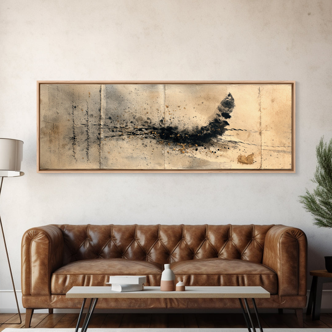 Abstract Prayer Flag of Brush Marks Framed Canvas Print, Calligraphy Art, Watercolor Print, Living Room Decor, Fine Art, Script, CAL-3x1-15