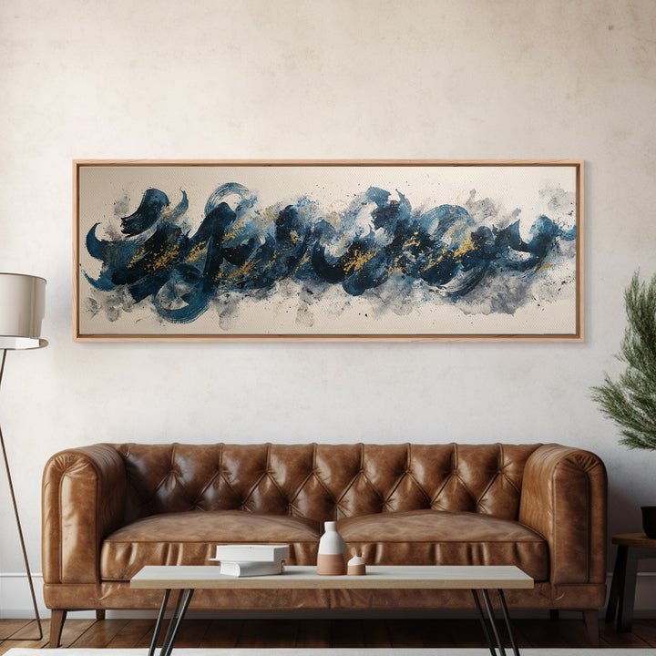 Modern Calligraphy Wave Framed Canvas Print, Calligraphy Art, Digital Prints, Living Room Decor, Script, Living Room Wall Art, CAL-3x1-2