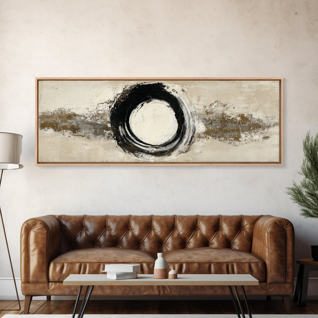 Japanese Brush Mark Circle Canvas Print, Calligraphy Art, Japanese Decor, Living Room Decor, Fine Art, Script, Art Print, CAL-3x1-20