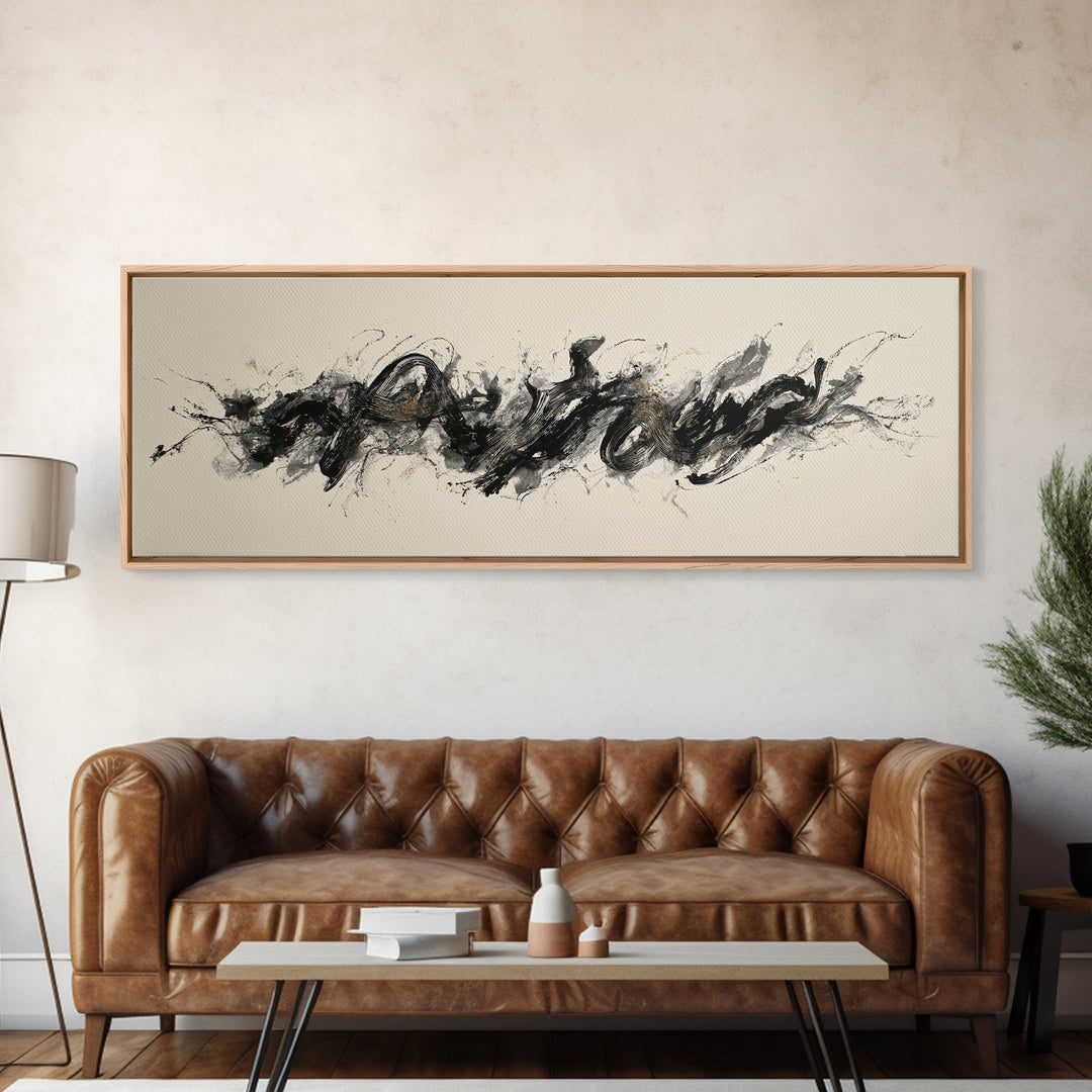 Calligraphic Bird Shape Formed from Flowing Lines Canvas Print, Calligraphy Art, Gallery Wall Set, Living Room Decor, Script, CAL-3x1-24