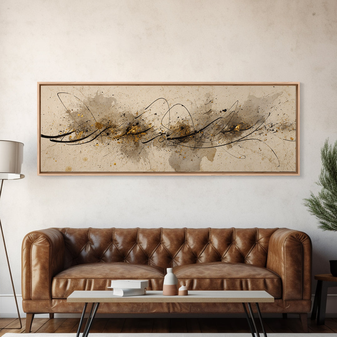 Romantic Handwritten Marks Without Readable Words Canvas Print, Calligraphy Art, Luxury Decor, Living Room Decor, Script, CAL-3x1-31