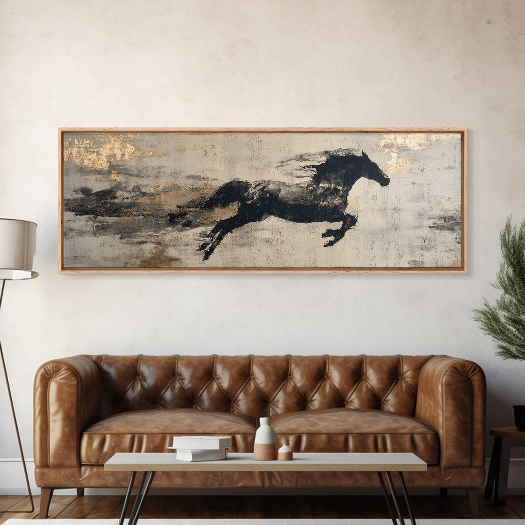 Calligraphic Horse Silhouette Made from One Line Canvas Print, Calligraphy Art, Modern Wall Art, Living Room Decor, Script, CAL-3x1-33