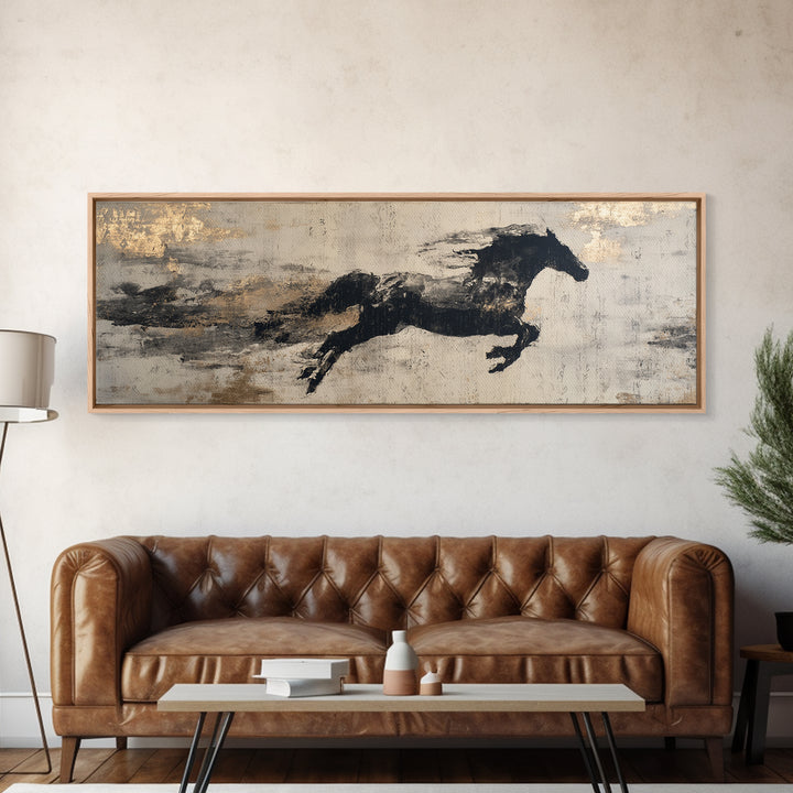 Calligraphic Horse Silhouette Made from One Line Canvas Print, Calligraphy Art, Modern Wall Art, Living Room Decor, Script, CAL-3x1-33