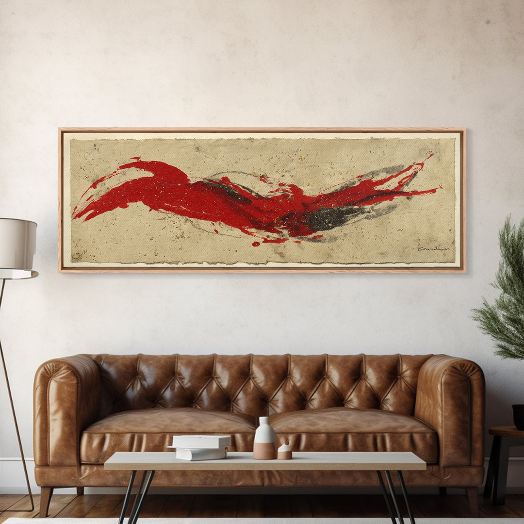 Bold Red Brushstroke Seal Abstraction Canvas Print, Calligraphy Art, Art Print, Living Room Decor, Fine Art, Script, Printable, CAL-3x1-35