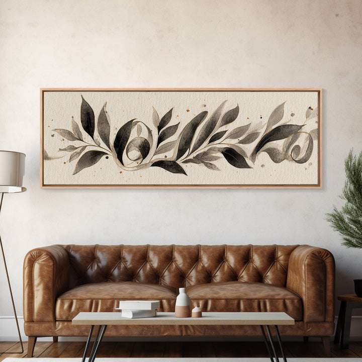 Botanical Calligraphy Pattern Canvas Print, Calligraphy Art, Printable, Living Room Decor, Oil Painting, Script, Watercolor Art, CAL-3x1-38