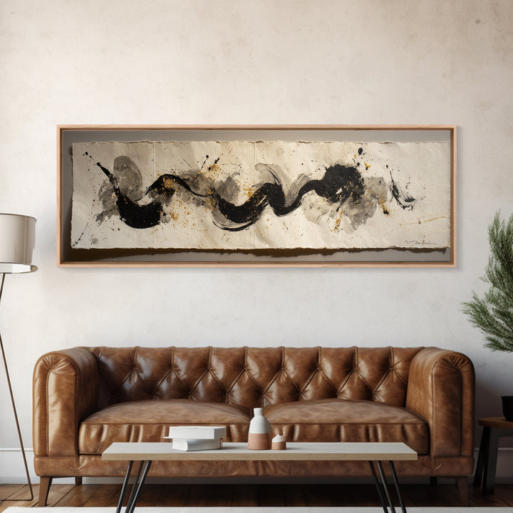 Large Sweeping Black Ink Gesture Like a Canvas Print, Calligraphy Art, Wall Art Printable, Living Room Decor, Fine Art, Script, CAL-3x1-41