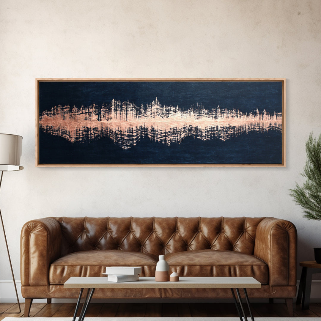 Layered Copper Ink Strokes on Dark Navy Canvas Print, Calligraphy Art, Modern Wall Art, Living Room Decor, Fine Art, Script, CAL-3x1-46