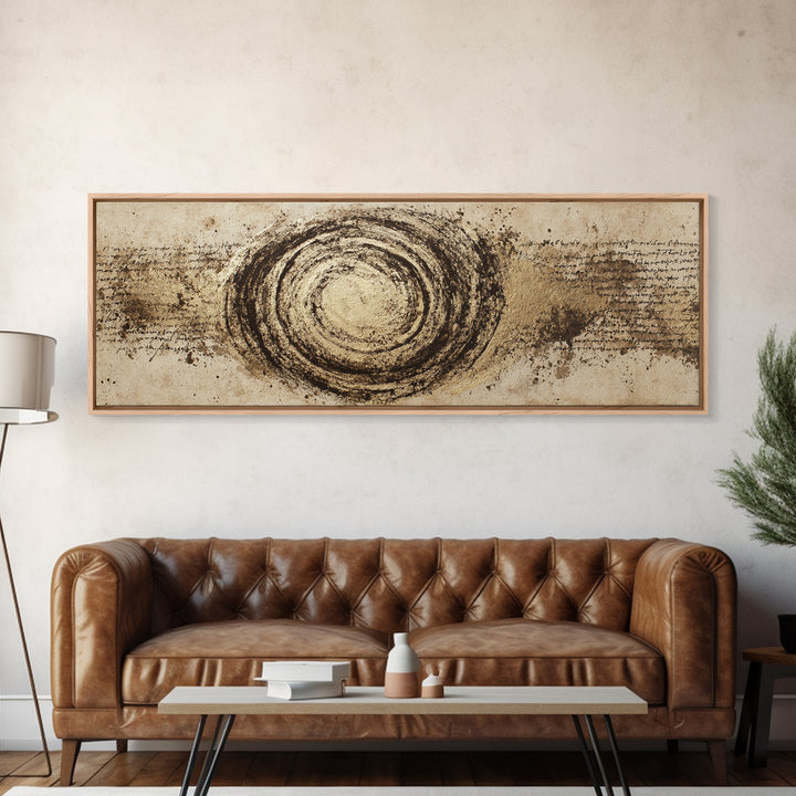 Gold Leaf Calligraphic Spiral on Plaster Surface Canvas Print, Calligraphy Art, Wall Art Printable, Living Room Decor, Script, CAL-3x1-54