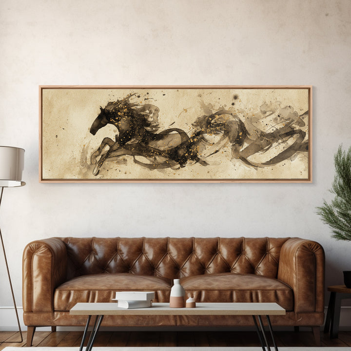 Calligraphic Horse Silhouette Made from One Line Framed Canvas Print, Calligraphy Art, Modern Art, Living Room Decor, Script, CAL-3x1-57