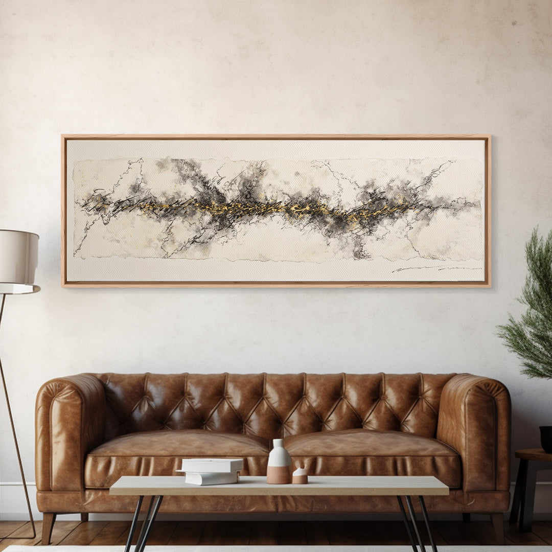 Ornamental Frame of Flourished Pen Curves Framed Canvas Print, Calligraphy Art, Calligraphy, Living Room Decor, Script, CAL-3x1-58