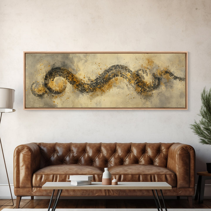 Gold Leaf Calligraphic Spiral on Plaster Surface Canvas Print, Calligraphy Art, Modern Art, Living Room Decor, Fine Art, Script, CAL-3x1-6