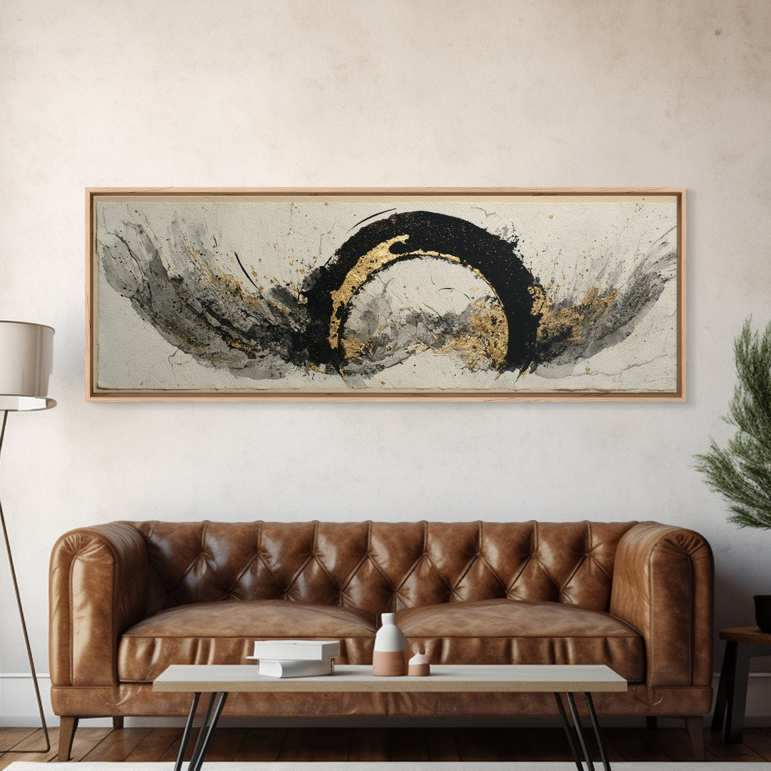 Crescent Moon Made from Elegant Ink Swashes Canvas Print, Calligraphy Art, Minimalist Wall Art, Living Room Decor, Script, CAL-3x1-61