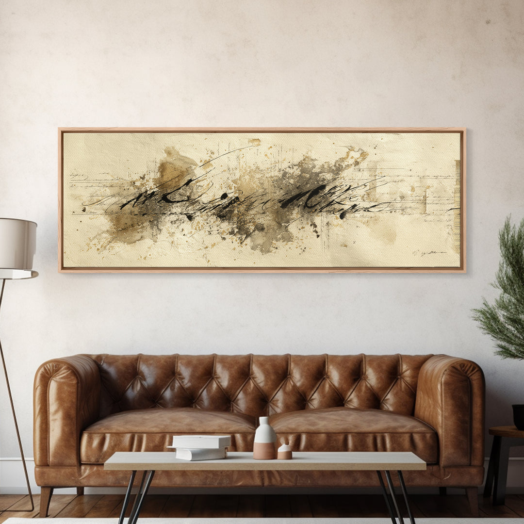 Romantic Handwritten Marks Without Readable Words Canvas Print, Calligraphy Art, Neutral Decor, Living Room Decor, Script, CAL-3x1-7