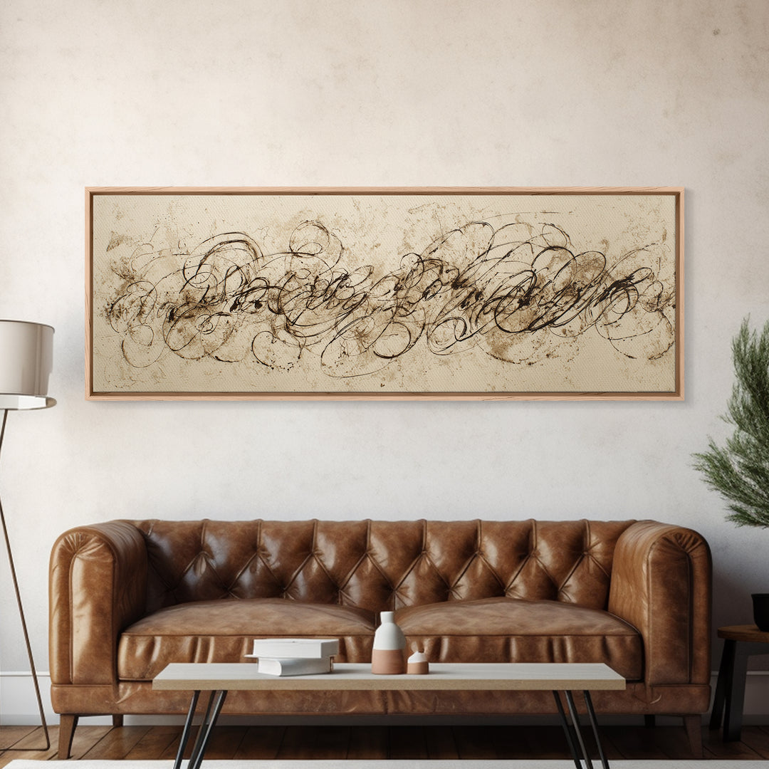 Baroque Scrollwork Made from Looping Pen Strokes Canvas Print, Calligraphy Art, Home Decor, Living Room Decor, Fine Art, Script, CAL-3x1-76