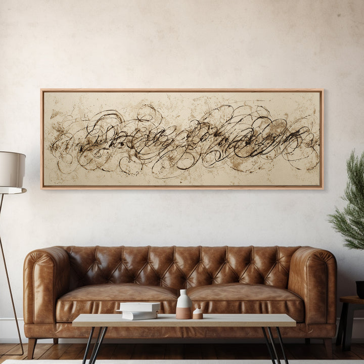 Baroque Scrollwork Made from Looping Pen Strokes Canvas Print, Calligraphy Art, Home Decor, Living Room Decor, Fine Art, Script, CAL-3x1-76