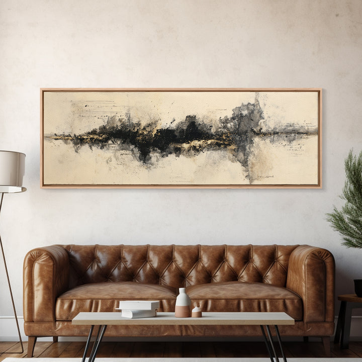 Monochrome Brush Alphabet Fragments as Abstract Texture Canvas Print, Calligraphy Art, Watercolor Art, Living Room Decor, CAL-3x1-77