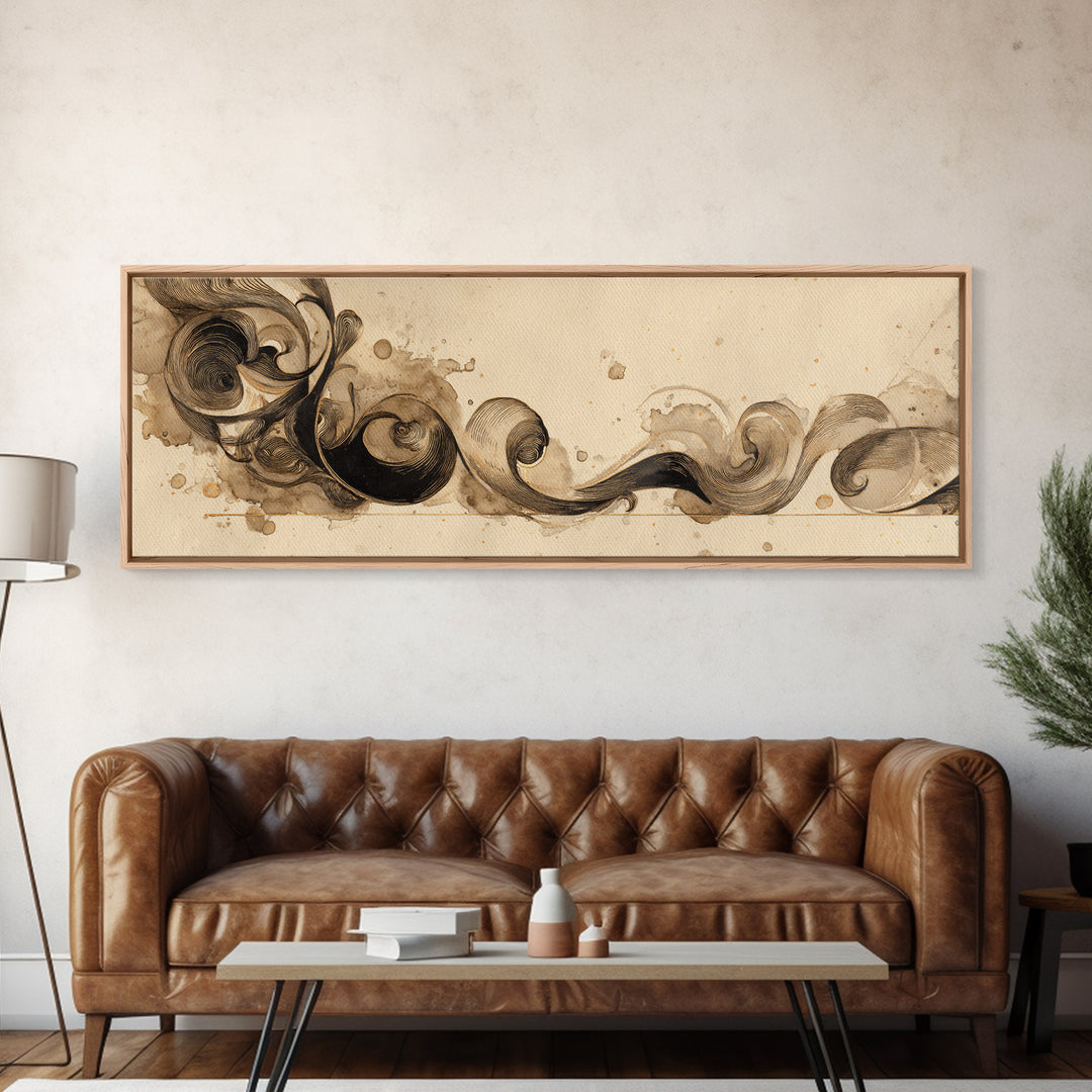Ornamental Frame of Flourished Pen Curves Framed Canvas Print, Calligraphy Art, Calligraphy, Living Room Decor, Script, CAL-3x1-82