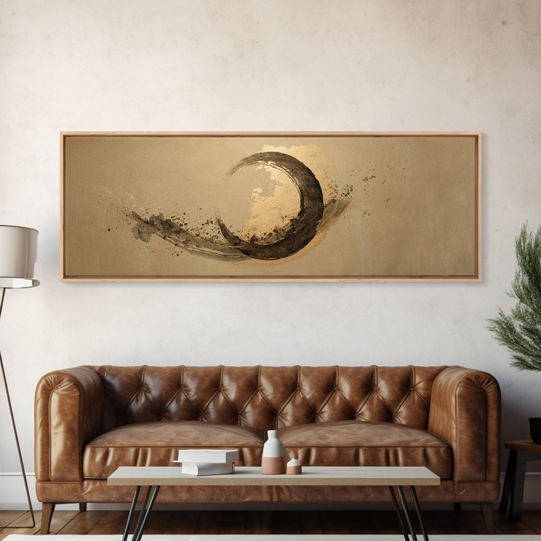 Crescent Moon Made from Elegant Ink Swashes Canvas Print, Calligraphy Art, Minimalist Wall Art, Living Room Decor, Script, CAL-3x1-85