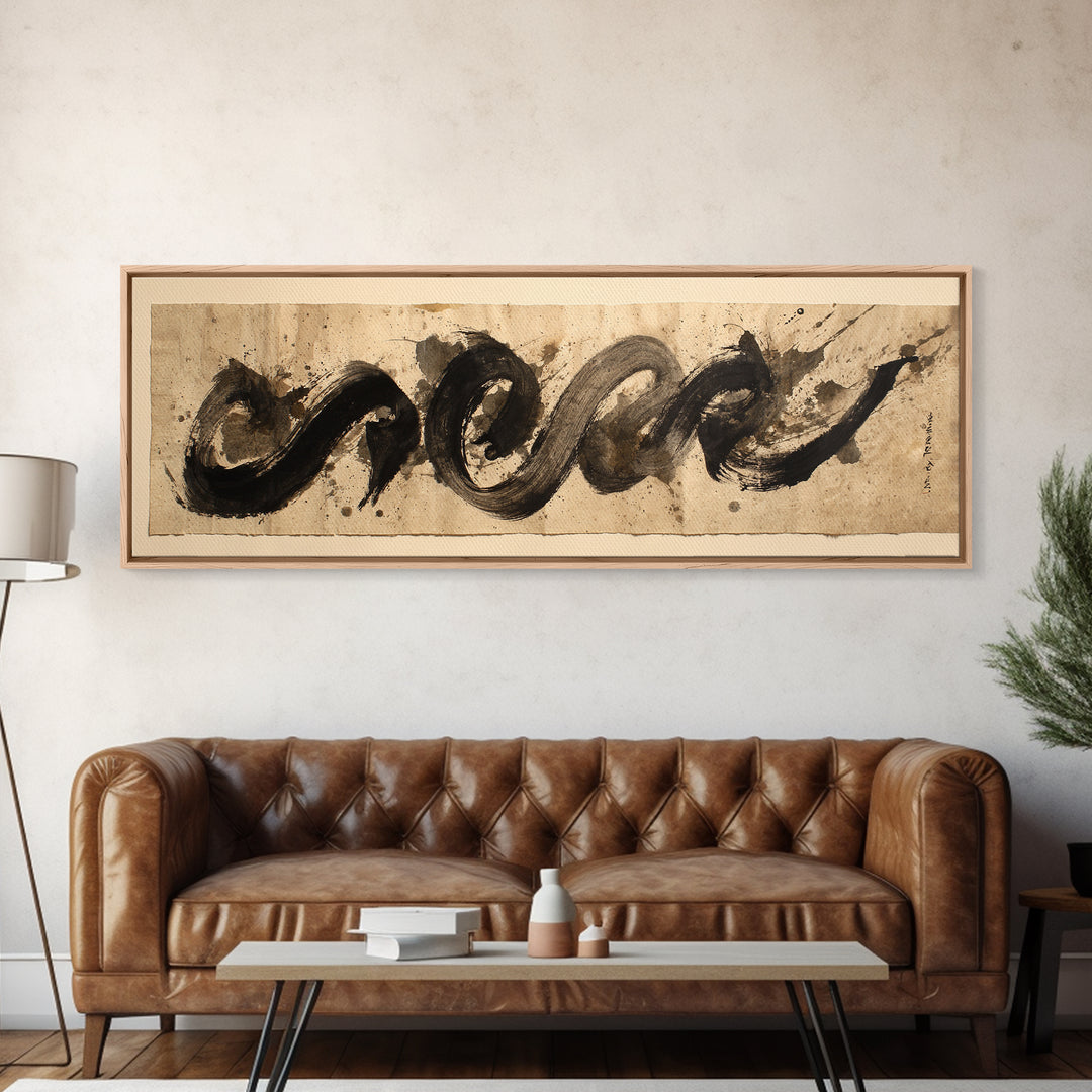 Expressive Musical Rhythm Painted as Ink Strokes Canvas Print, Calligraphy Art, Minimalist Decor, Living Room Decor, Script, CAL-3x1-88