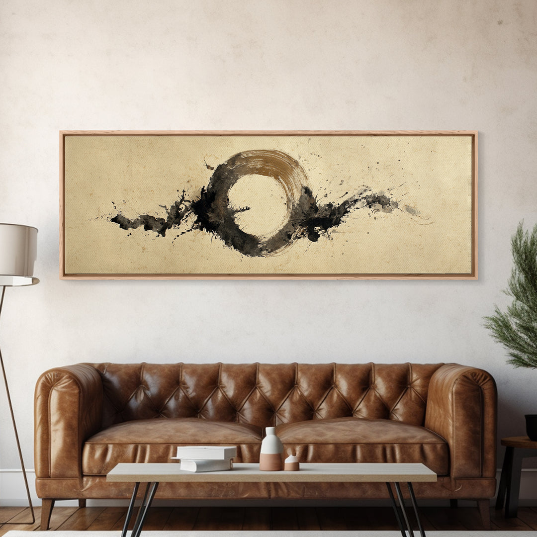 Japanese Brush Mark Circle Canvas Print, Calligraphy Art, Digital Prints, Living Room Decor, Script, Living Room Wall Art, CAL-3x1-92