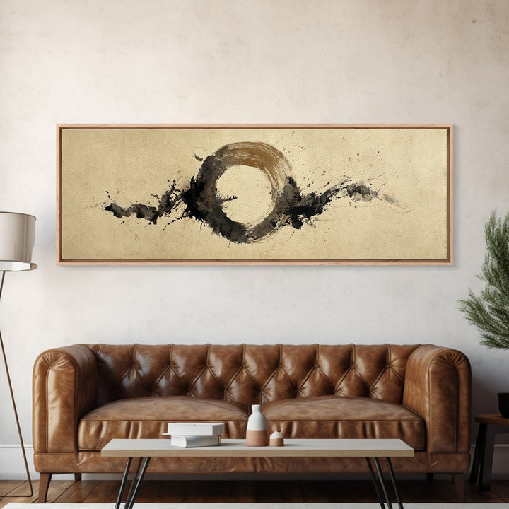 Japanese Brush Mark Circle Canvas Print, Calligraphy Art, Digital Prints, Living Room Decor, Script, Living Room Wall Art, CAL-3x1-92