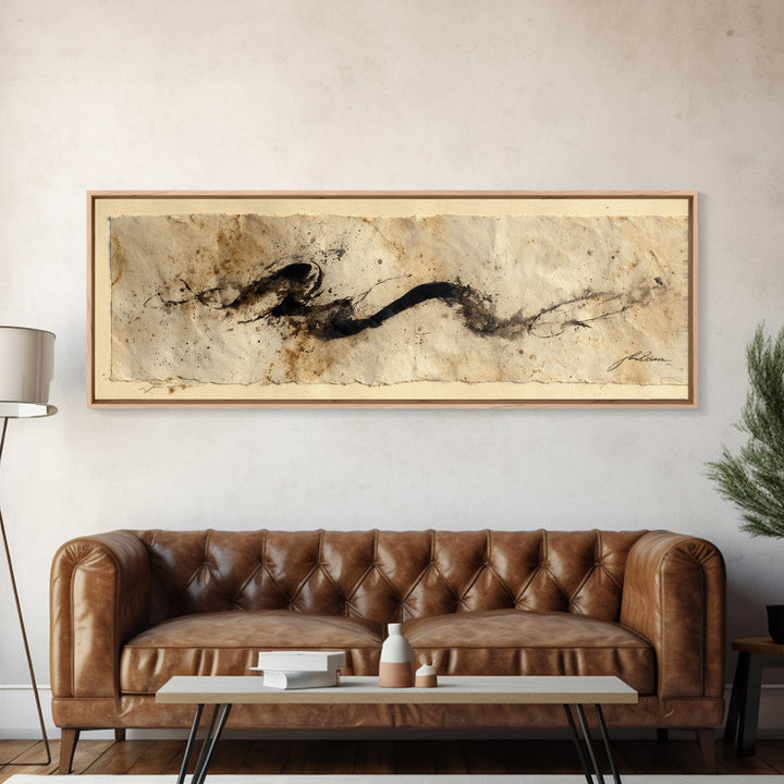 Minimal Black Calligraphy Rhythm Canvas Print, Calligraphy Art, Textured Painting, Living Room Decor, Fine Art, Script, CAL-3x1-95