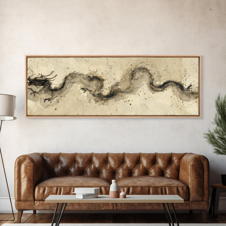 Ink Wash Dragon Curve Canvas Print, Calligraphy Art, Gallery Decor, Living Room Decor, Fine Art, Script, Contemporary Art, CAL-3x1-97
