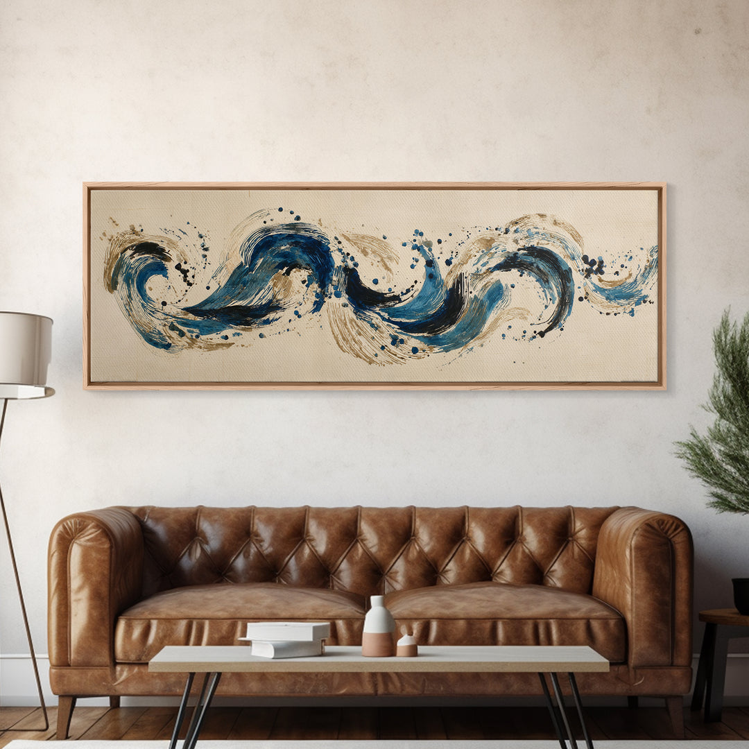 Modern Calligraphy Wave Canvas Print, Calligraphy Art, Minimalist Wall Art, Living Room Decor, Script, Statement Artwork, CAL-3x1-98