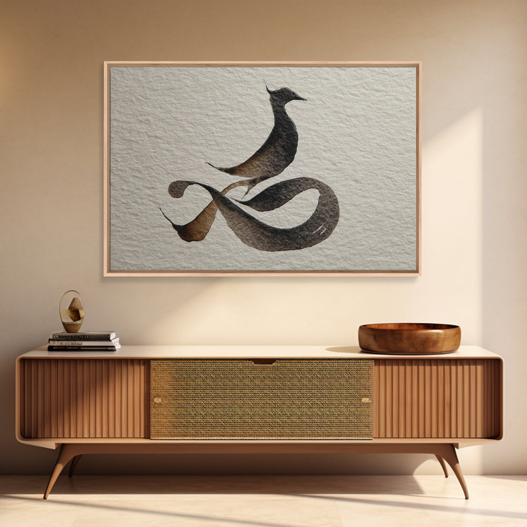 Calligraphic Bird Shape Formed from Flowing Lines Canvas Print, Calligraphy Art, Calligraphy, Living Room Decor, Script, CAL-3x2-12