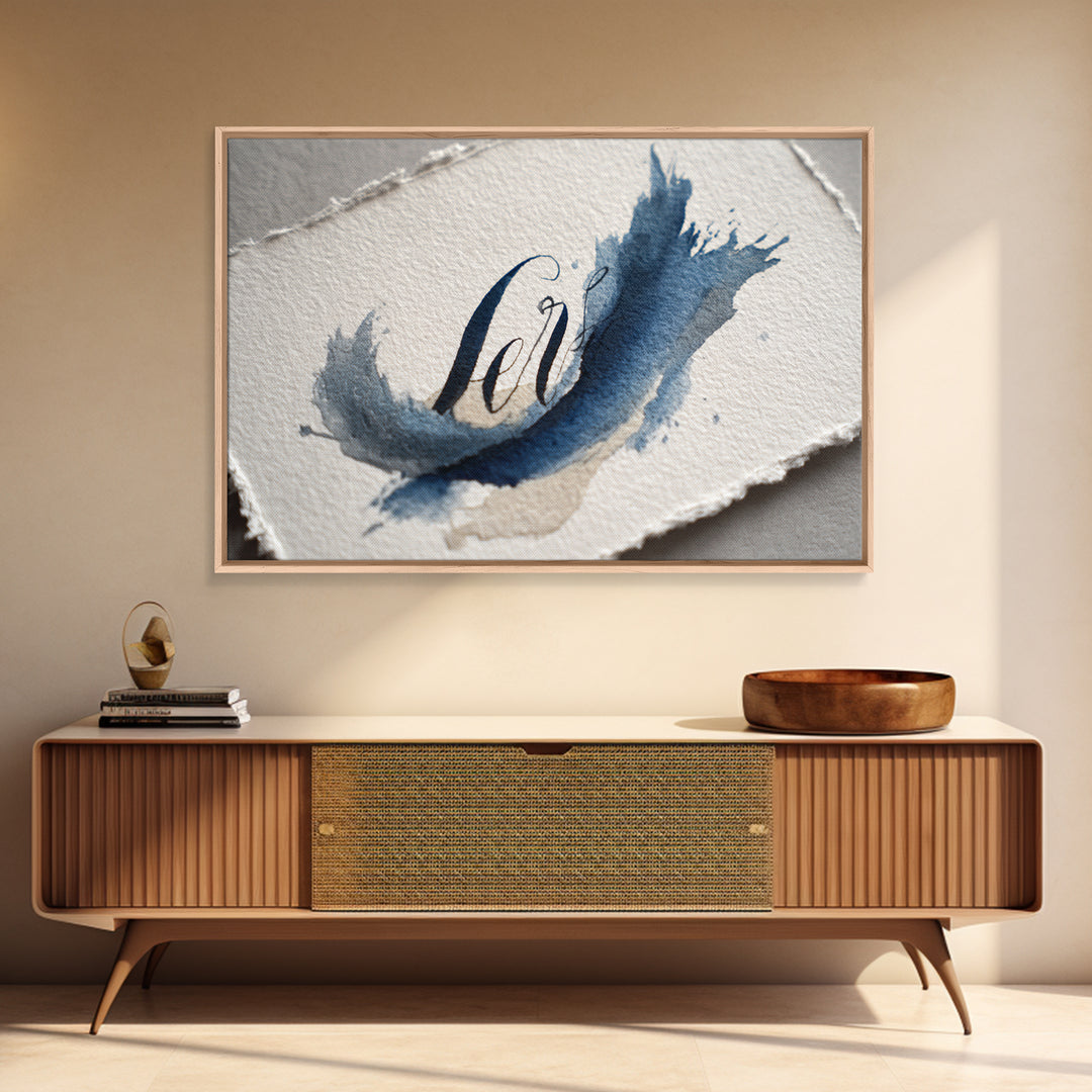 Modern Calligraphy Wave Framed Canvas Print, Calligraphy Art, Print, Living Room Decor, Fine Art, Script, Custom Art, CAL-3x2-14