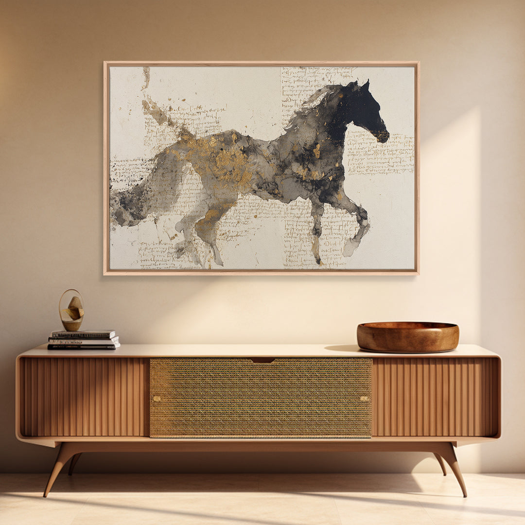 Calligraphic Horse Silhouette Made from One Line Canvas Print, Calligraphy Art, Living Room Wall Art, Living Room Decor, Script, CAL-3x2-21