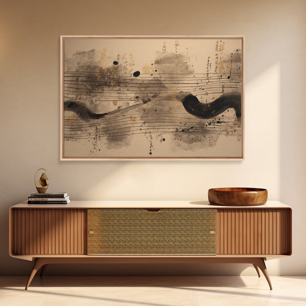 Expressive Musical Rhythm Painted as Ink Strokes Canvas Print, Calligraphy Art, Digital Print, Living Room Decor, Script, CAL-3x2-28