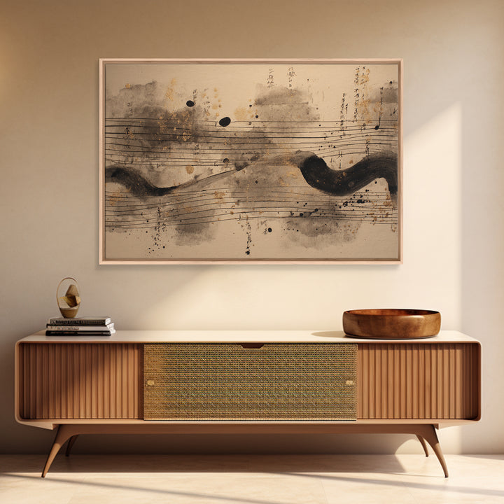 Expressive Musical Rhythm Painted as Ink Strokes Canvas Print, Calligraphy Art, Digital Print, Living Room Decor, Script, CAL-3x2-28