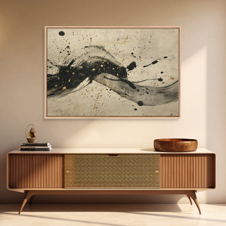 Large Sweeping Black Ink Gesture Like a Canvas Print, Calligraphy Art, Digital Download Art, Living Room Decor, Script, CAL-3x2-29