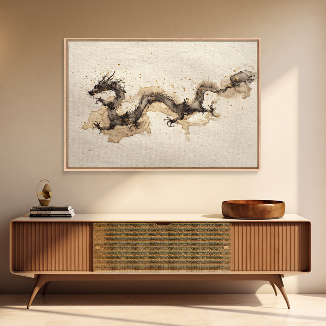Ink Wash Dragon Curve Canvas Print, Calligraphy Art, Modern Art, Living Room Decor, Fine Art, Script, Fine Art Print, CAL-3x2-37
