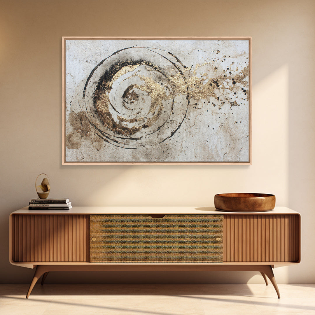 Gold Leaf Calligraphic Spiral on Plaster Surface Canvas Print, Calligraphy Art, Wall Art Print, Living Room Decor, Script, CAL-3x2-42