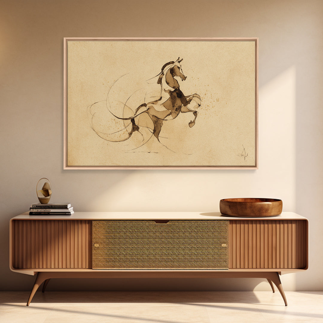 Calligraphic Horse Silhouette Made from One Line Canvas Print, Calligraphy Art, Wall Art Printable, Living Room Decor, Script, CAL-3x2-45