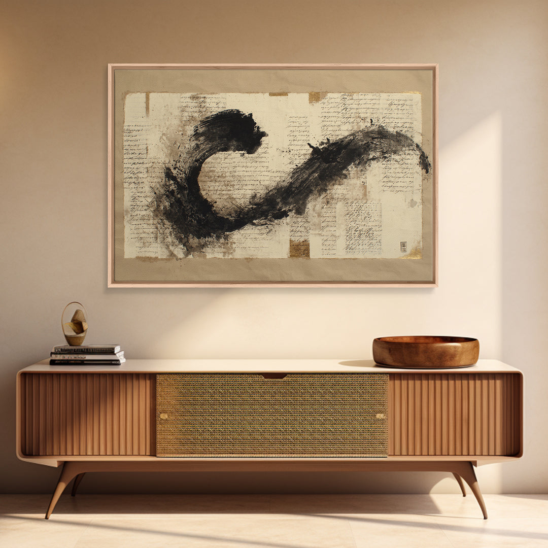 Large Sweeping Black Ink Gesture Like a Canvas Print, Calligraphy Art, Digital Download Art, Living Room Decor, Script, CAL-3x2-53