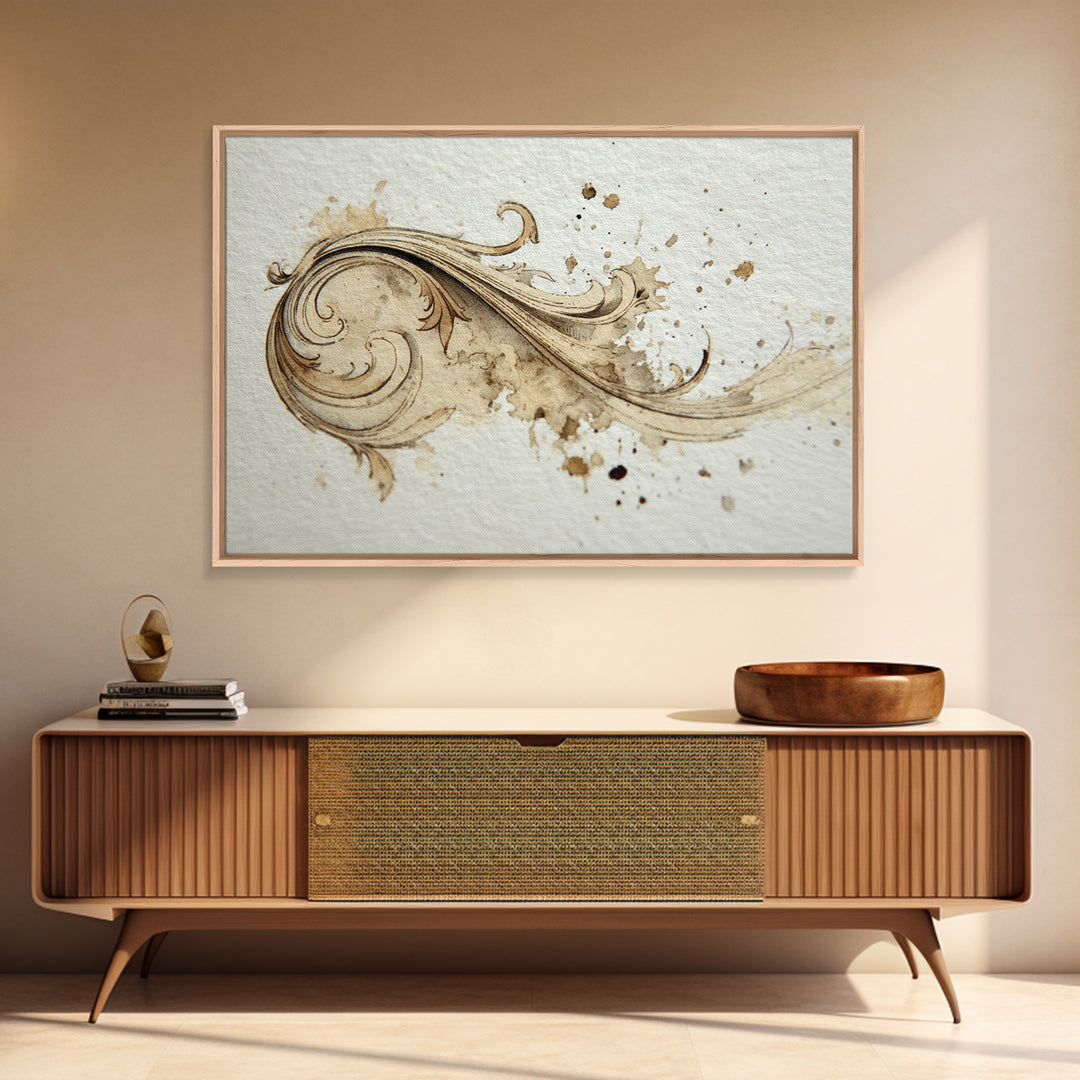 Ornamental Frame of Flourished Pen Curves Framed Canvas Print, Calligraphy Art, Unique Wall Art, Living Room Decor, Script, CAL-3x2-70