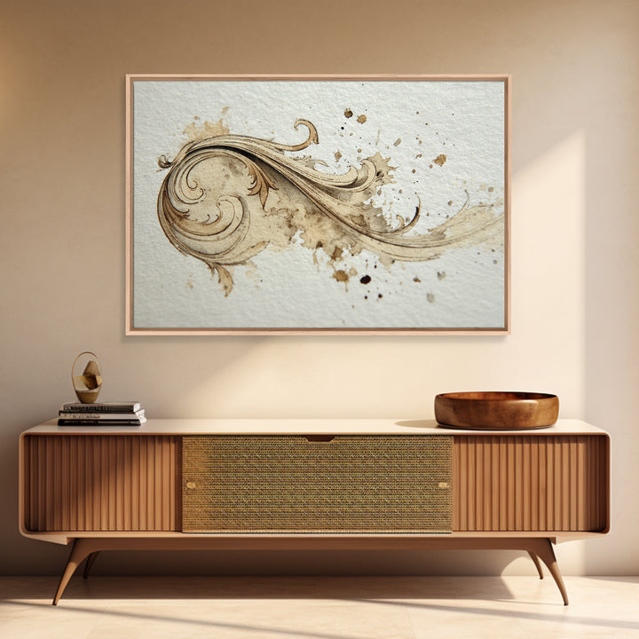 Ornamental Frame of Flourished Pen Curves Framed Canvas Print, Calligraphy Art, Unique Wall Art, Living Room Decor, Script, CAL-3x2-70