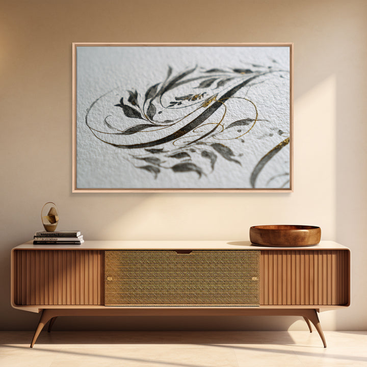 Botanical Calligraphy Pattern Framed Canvas Print, Calligraphy Art, Modern Wall Art, Living Room Decor, Fine Art, Script, CAL-3x2-74