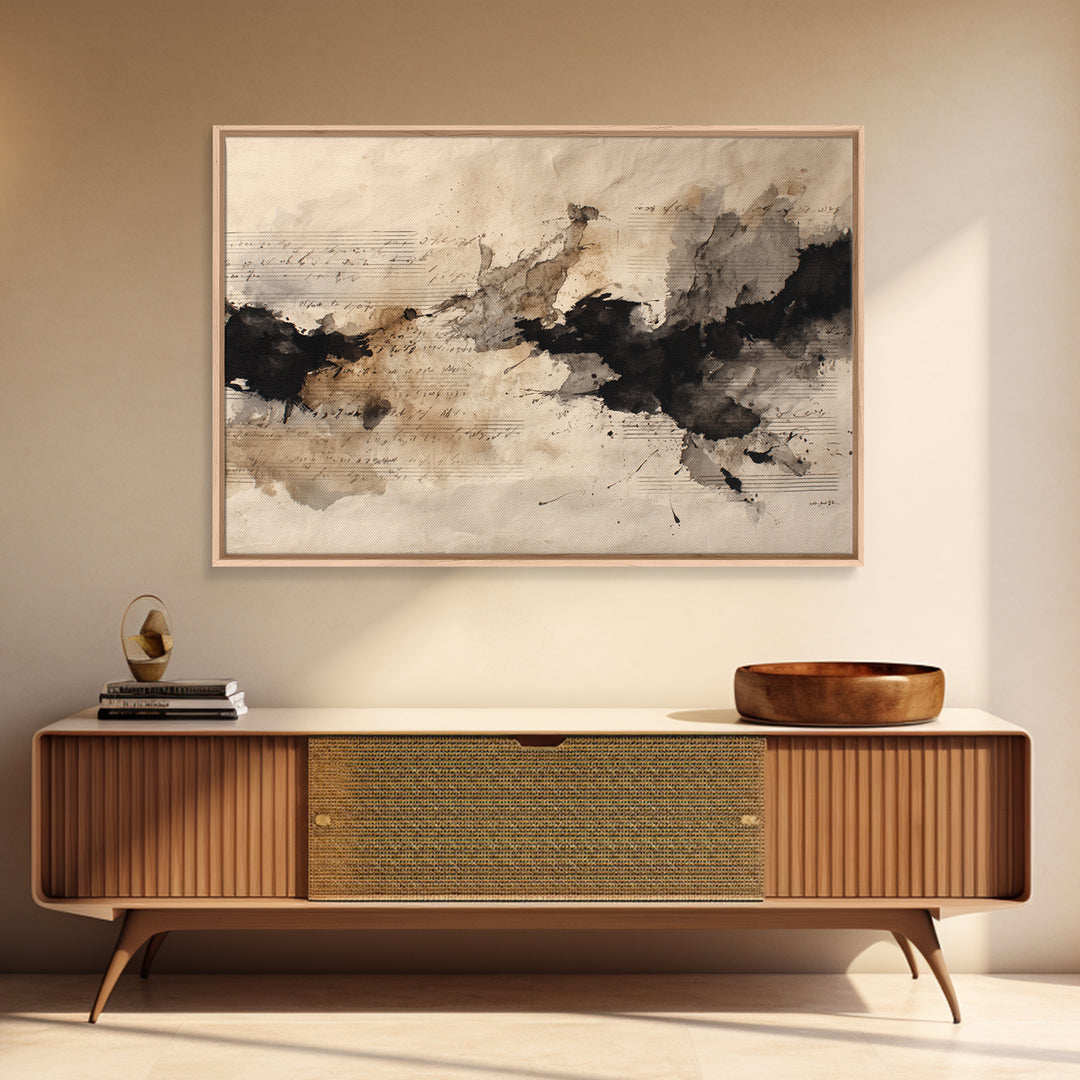 Expressive Musical Rhythm Painted as Ink Strokes Canvas Print, Calligraphy Art, Watercolor Print, Living Room Decor, Script, CAL-3x2-76