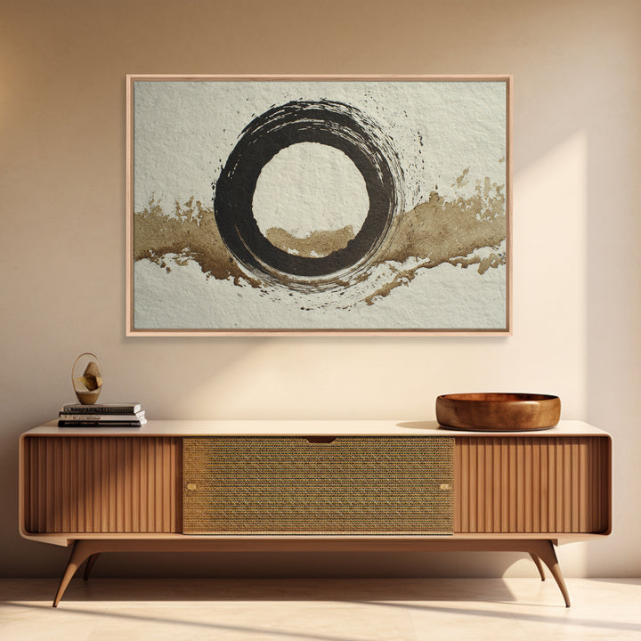 Japanese Brush Mark Circle Framed Canvas Print, Calligraphy Art, Printable Art, Living Room Decor, Script, Scripture Art, CAL-3x2-8
