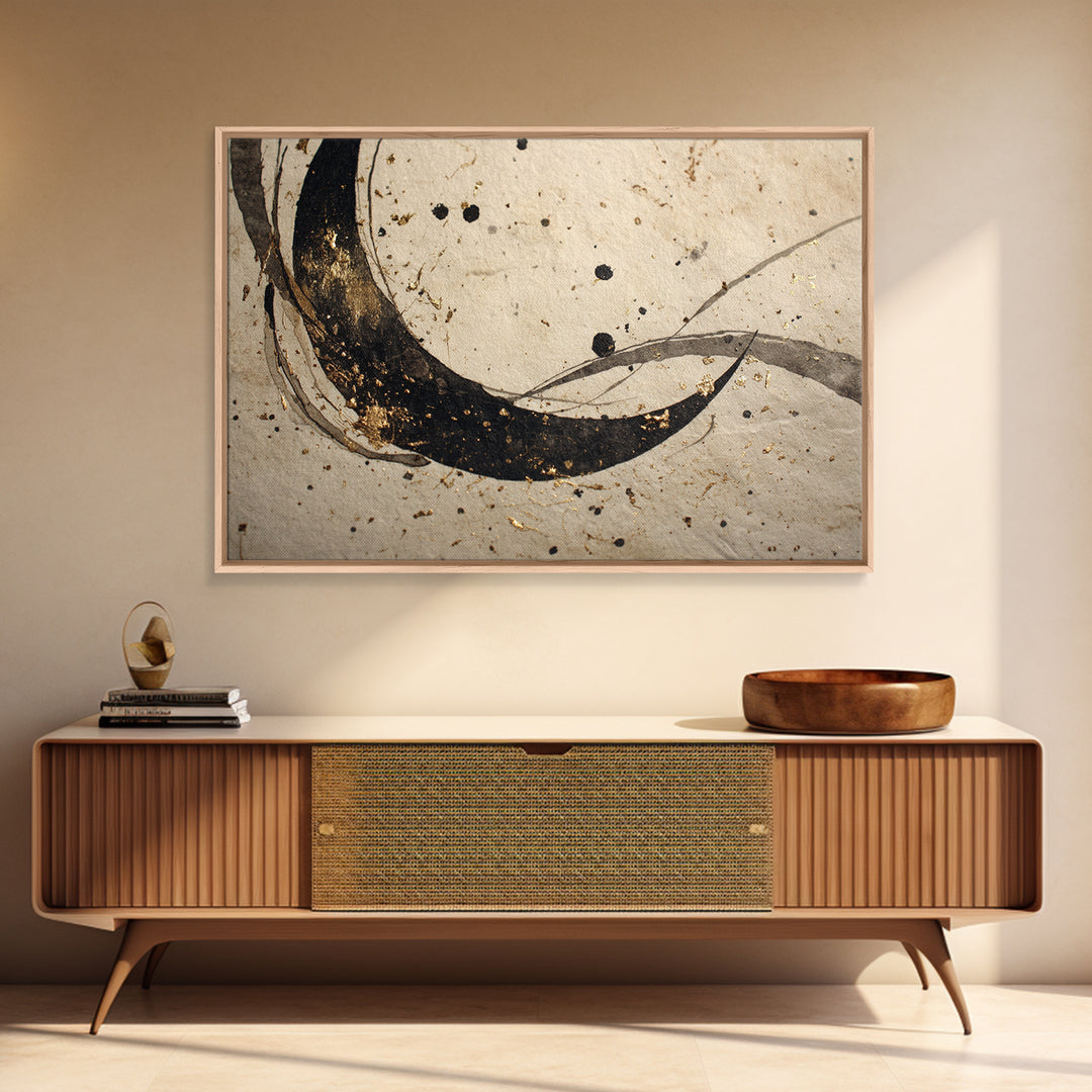 Crescent Moon Made from Elegant Ink Swashes Canvas Print, Calligraphy Art, Spiritual Wall Art, Living Room Decor, Script, CAL-3x2-97