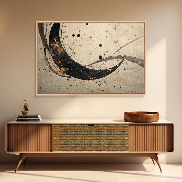 Crescent Moon Made from Elegant Ink Swashes Canvas Print, Calligraphy Art, Spiritual Wall Art, Living Room Decor, Script, CAL-3x2-97