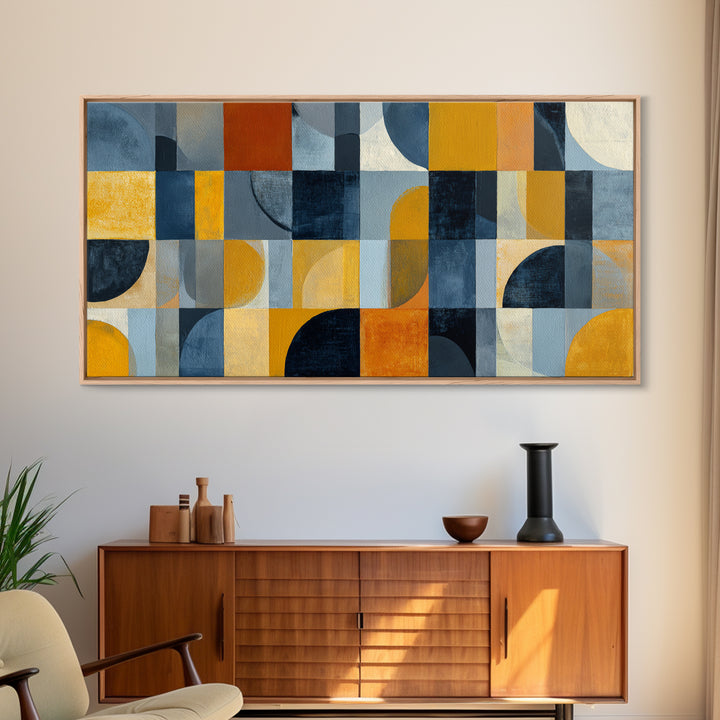 Checkerboard Blocks with Painterly Edges Framed Canvas Print, Color Block Art, Wall Art, Living Room Decor, Oil Painting, CBA-2x1-35